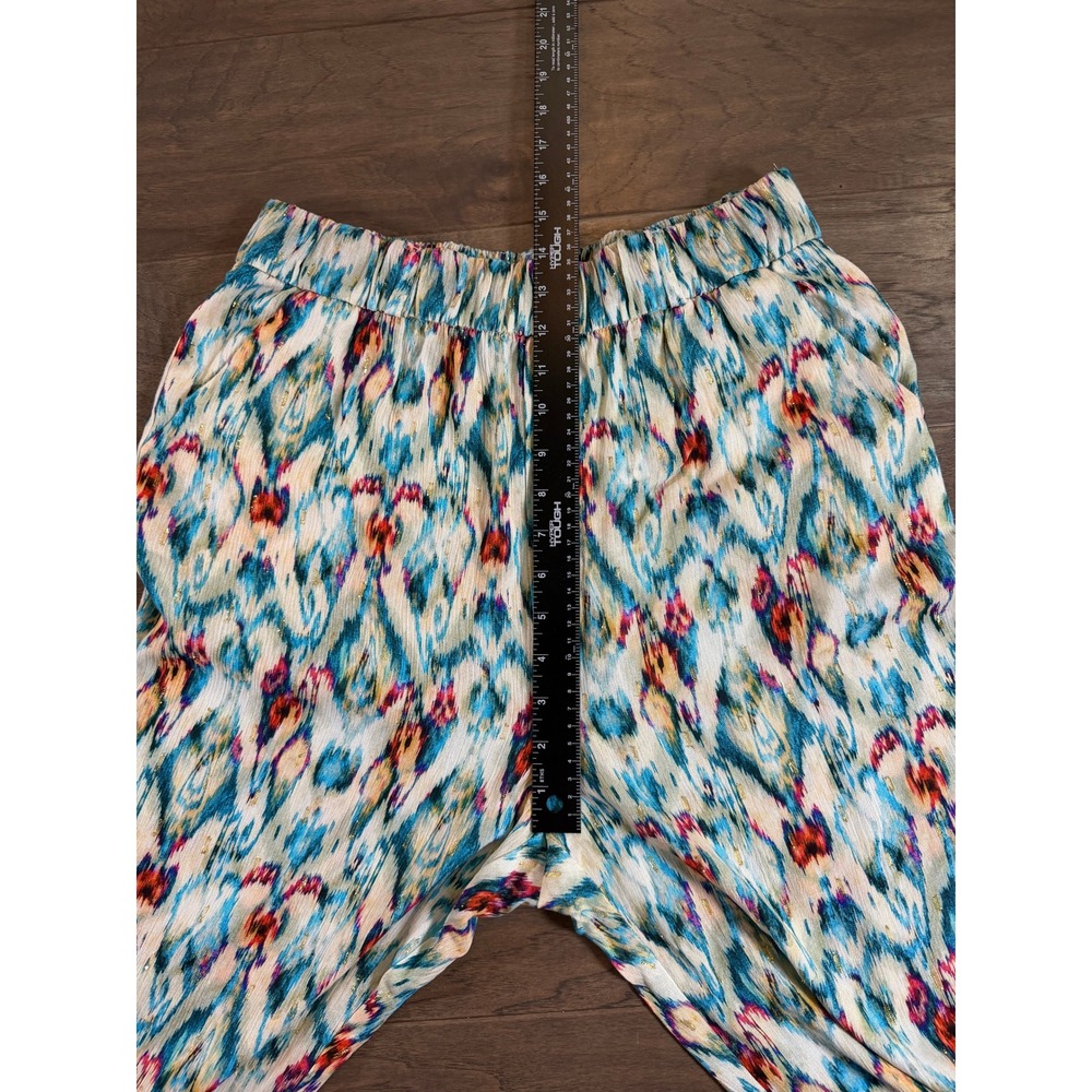 NWT Zara Womens Ikat Abstract Print Metallic‎ Relaxed Pants Blue Orange Medium - Picture 5 of 8